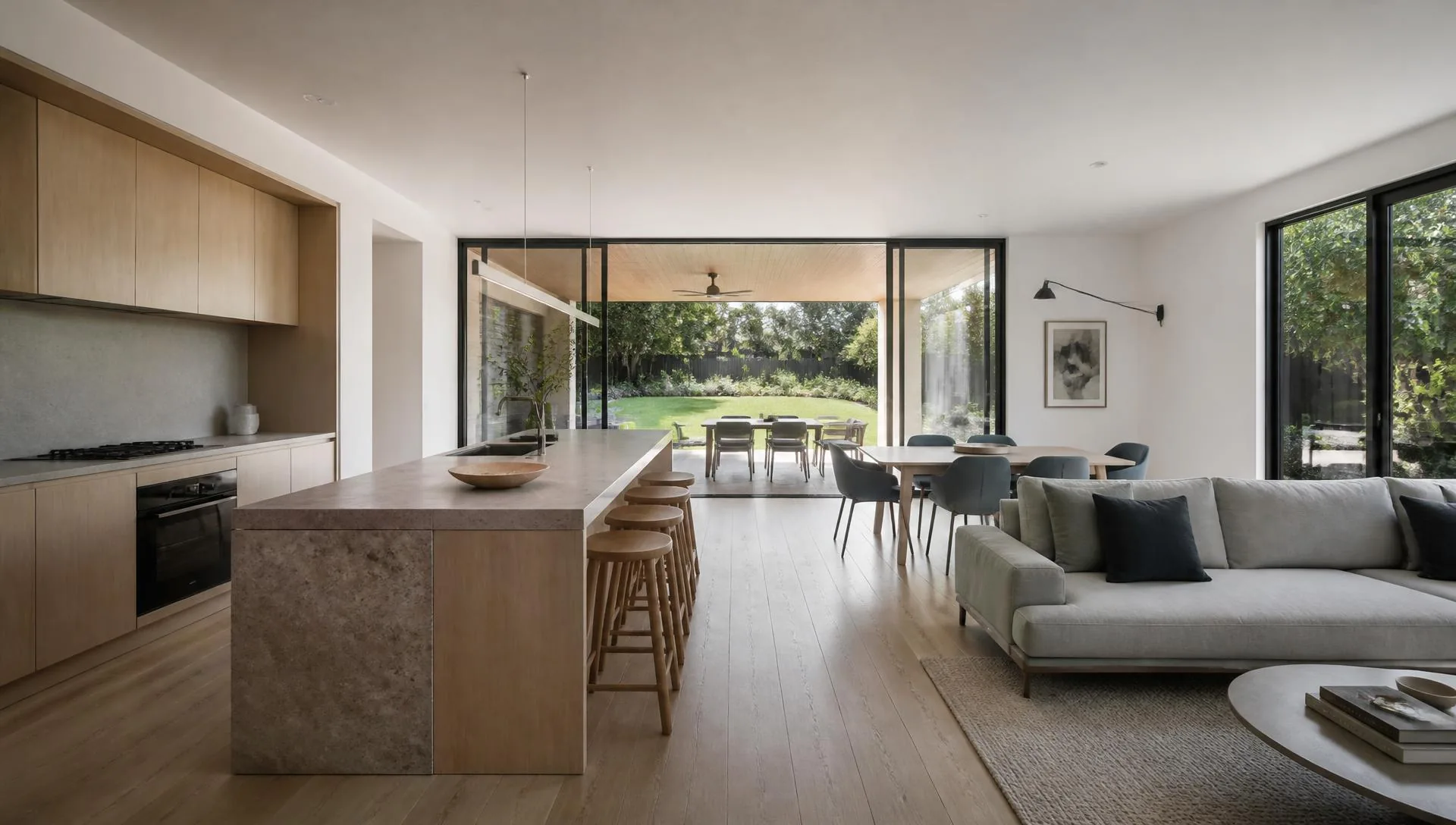 Open plan living area created by a rear home extension